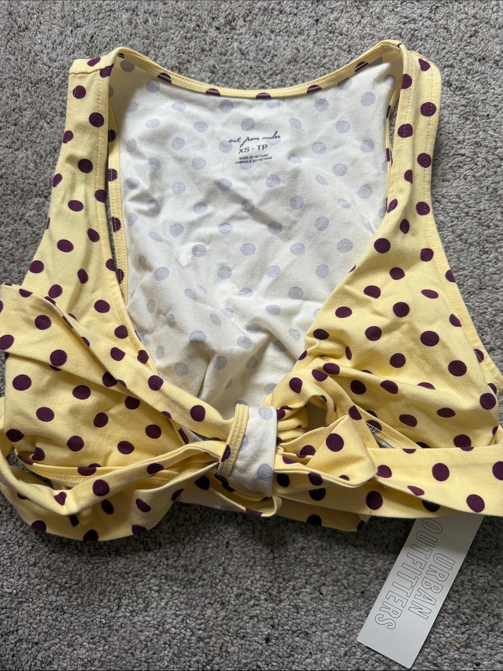 Urban Outfitters Yellow Crop Tank with Plum Polka Dots